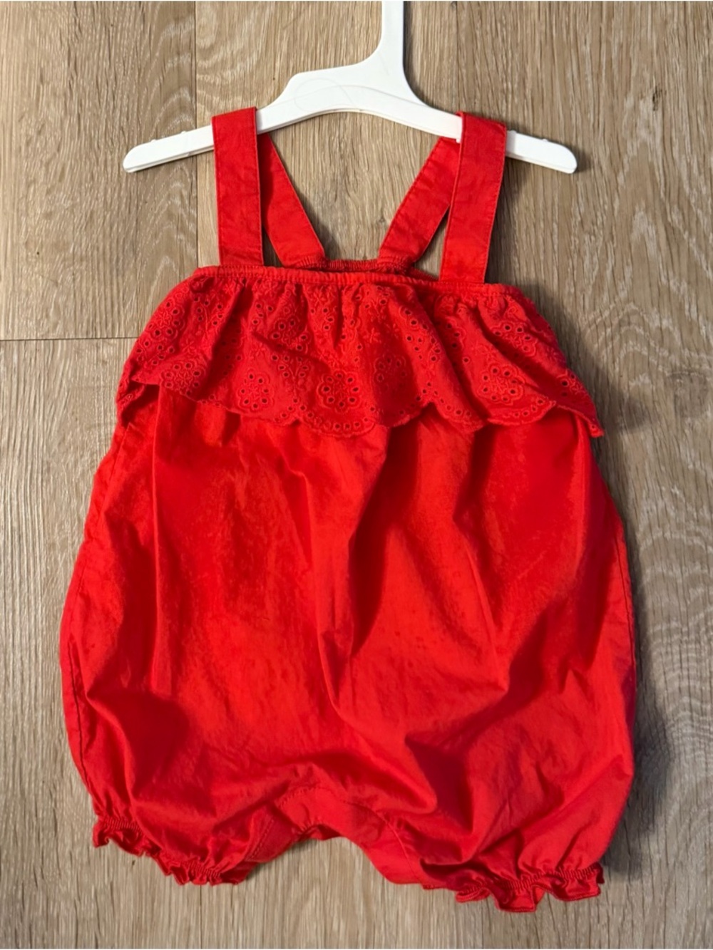 Just One You By Carters Girl's Size 12 Months Red Cotton Romper With Eyelet Trim